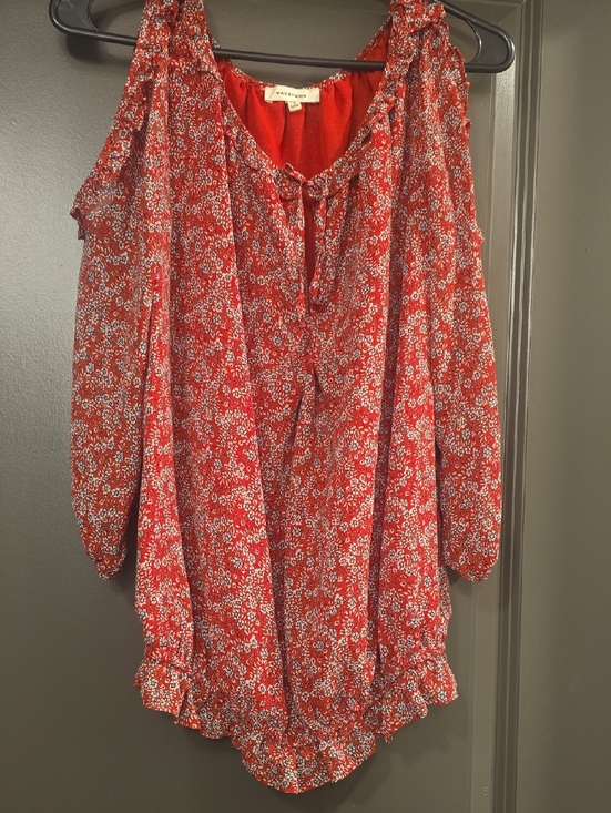 Max Studio Tops - Max Studio Red Floral Tie-Neck Blouse